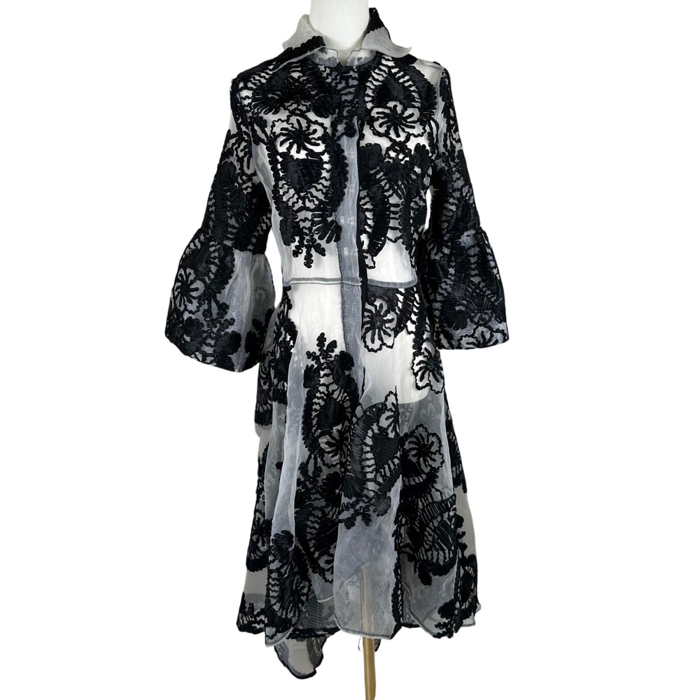 Eien Dress Women S Black Goth Romantic Embroidered Bell Sleeve Sheer Lace Duster